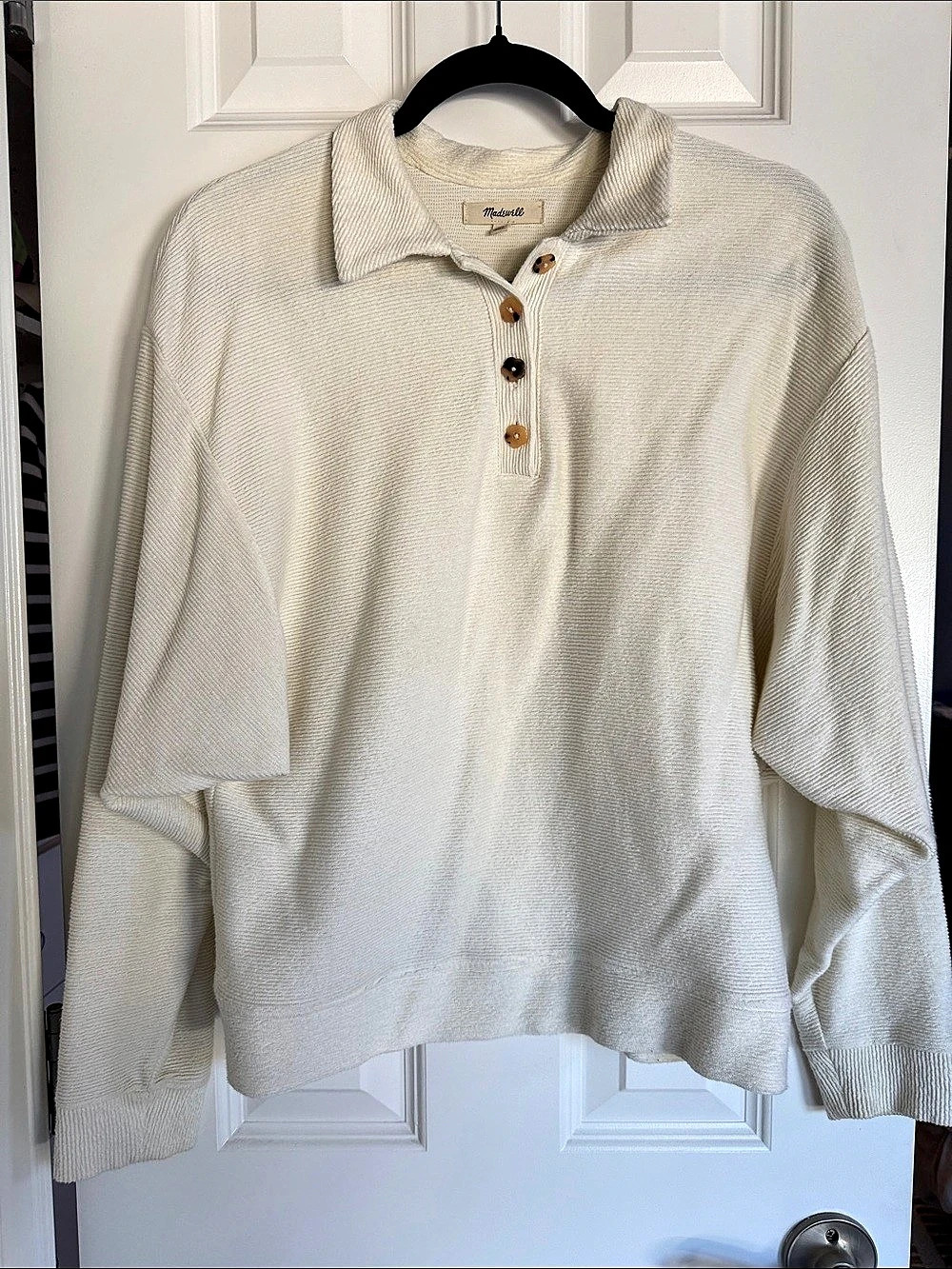 Madewell Waffle-Knit Henley Sweater Cream Size Small